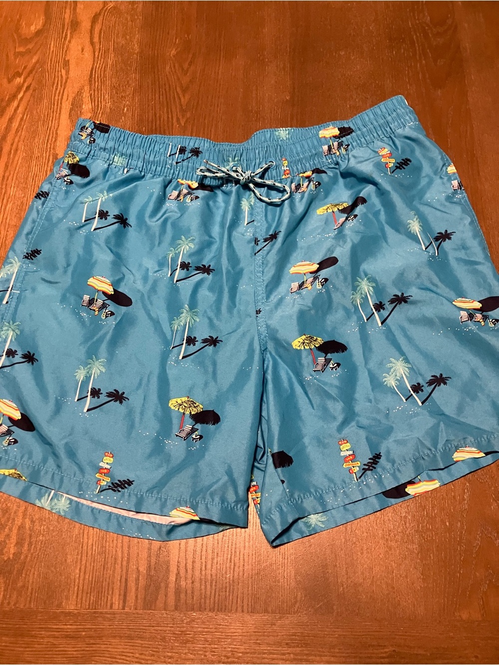 Goodfellow & Co Blue Tropical Palm Print Swim Trunks